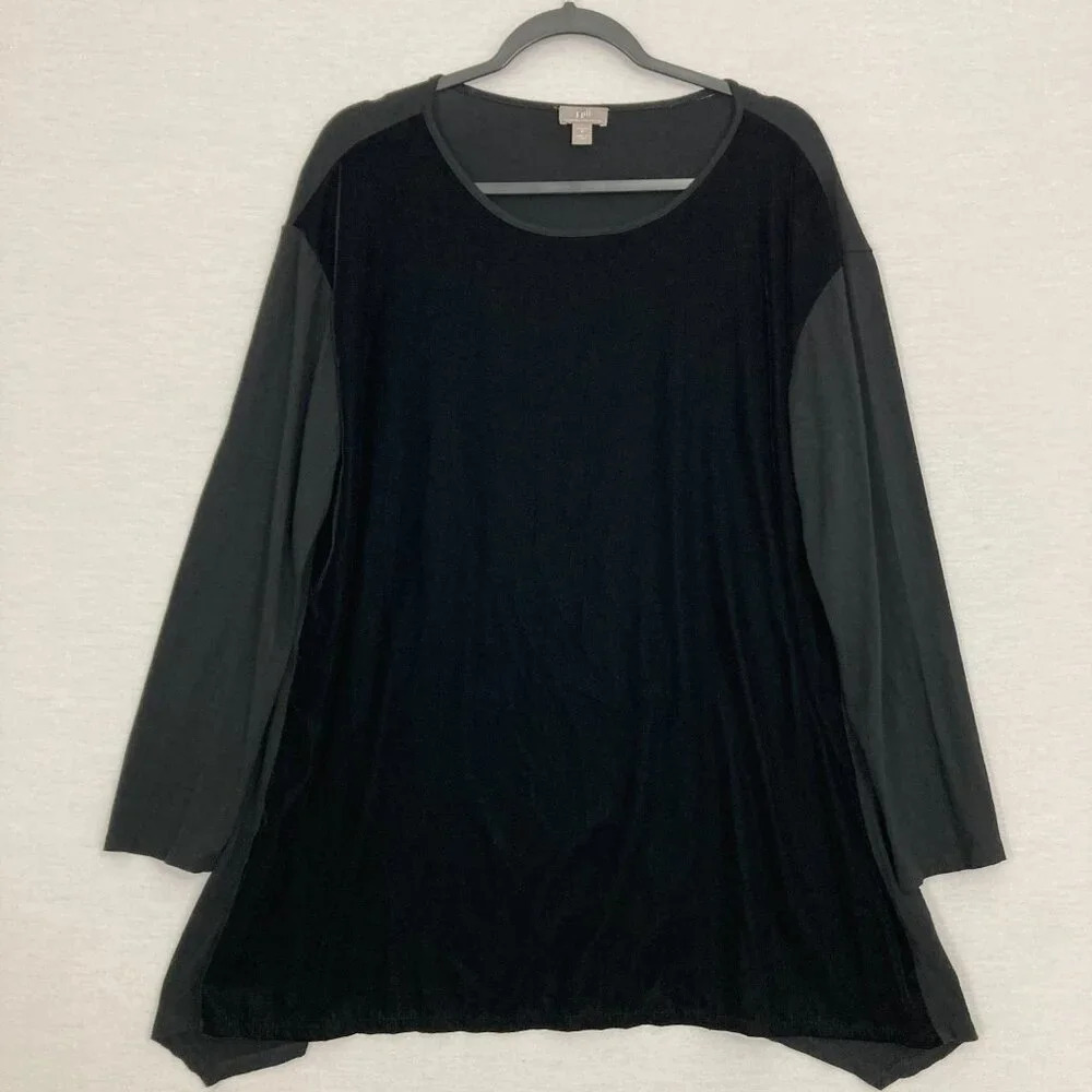 J. Jill Wearever Collection Mix Media‎ Black Velvet Front Pullover Blouse Medium